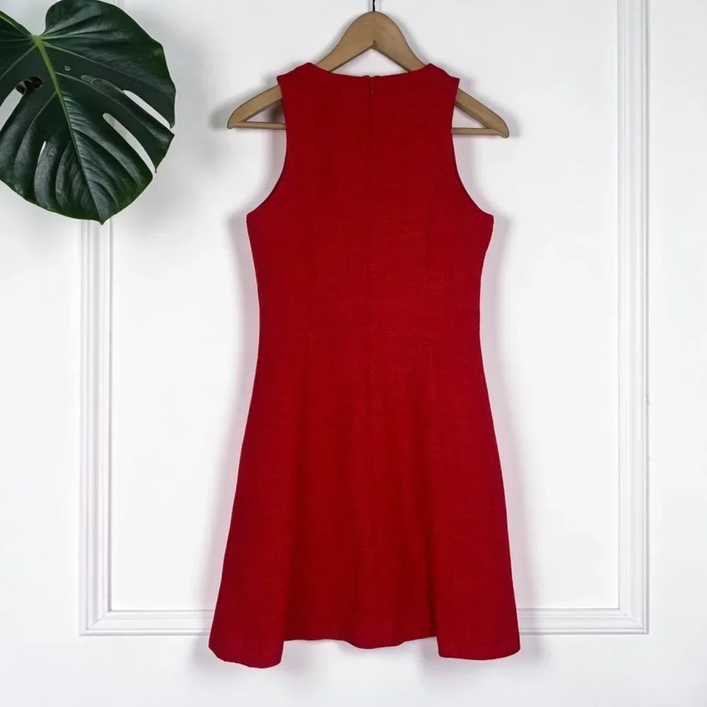 Banana Republic Red Textured Tweed Fit & Flare Dress